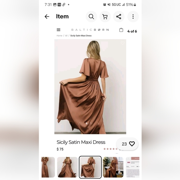 Baltic Born Sicily Satin Double Slit Maxi Dress in Rosy Brown NWOT - Picture 4 of 13